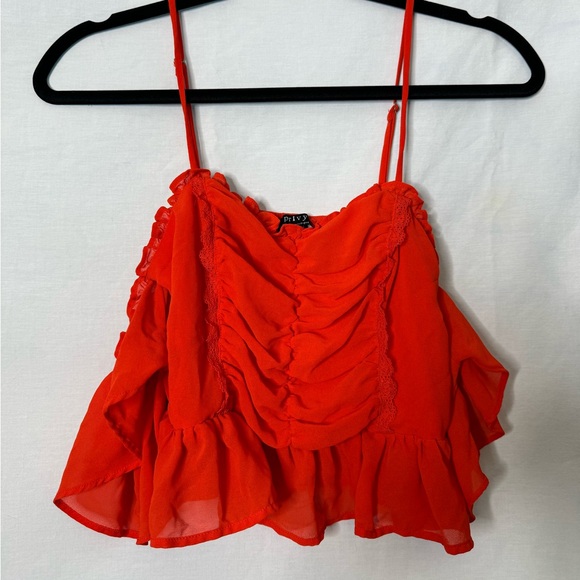 Red Ruffle off shoulder cropped top - Picture 3 of 8